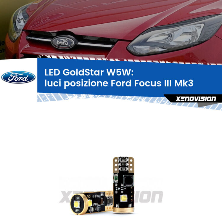 <strong>Luci posizione LED Ford Focus III</strong> Mk3 2011-2014: ottima luminosità a 360 gradi. Si inseriscono ovunque. Canbus, Top Quality.