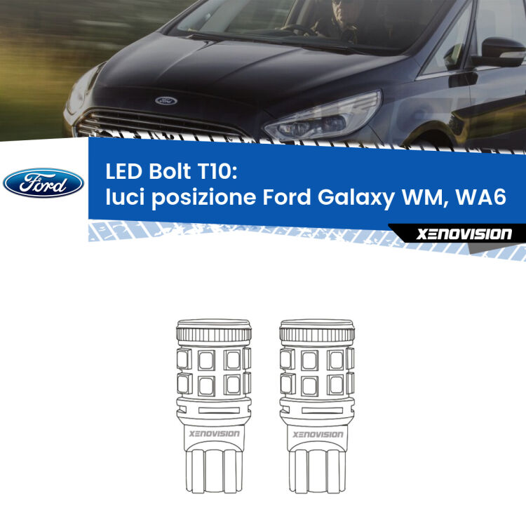 0 Luci posizione LED Ford Galaxy WM, WA6 2006-2015: T10 Bolt <strong>Luci posizione LED per Ford Galaxy</strong> WM, WA6 2006-2015. Coppia lampade <strong>T10</strong> modello Bolt canbus.
