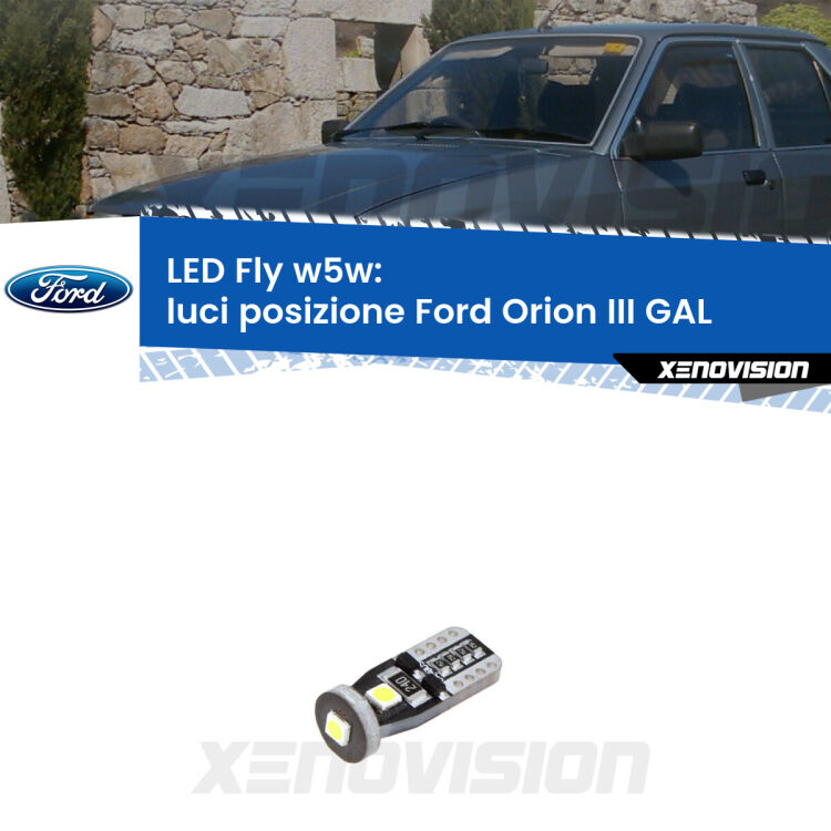 <strong>luci posizione LED per Ford Orion III</strong> GAL 1990-1993. Coppia lampadine <strong>w5w</strong> Canbus compatte modello Fly Xenovision.