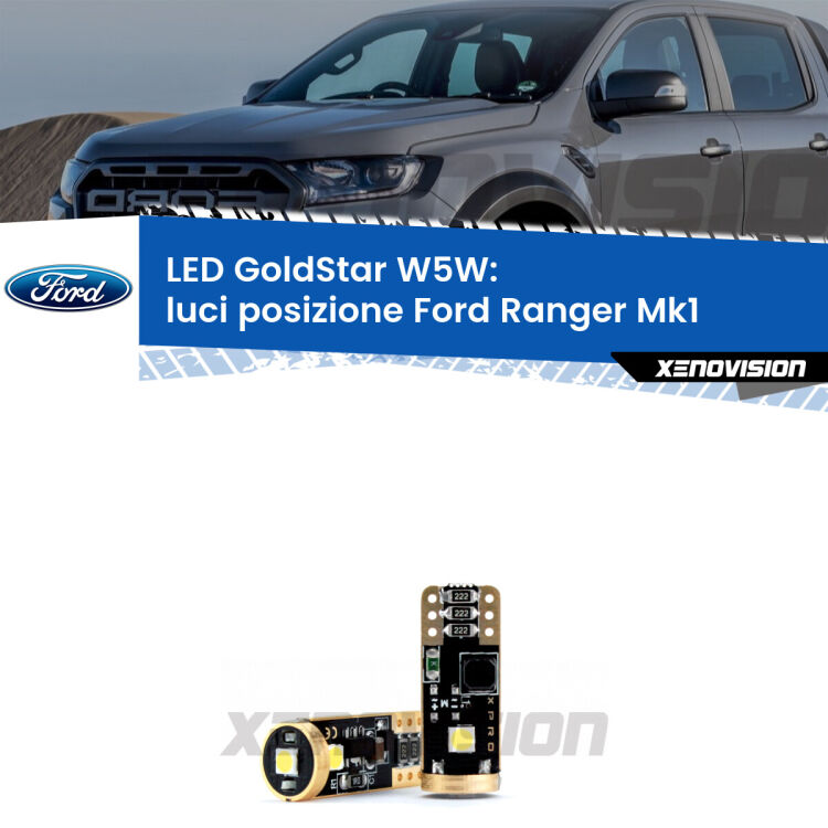<strong>Luci posizione LED Ford Ranger</strong> Mk1 2005-2006: ottima luminosità a 360 gradi. Si inseriscono ovunque. Canbus, Top Quality.