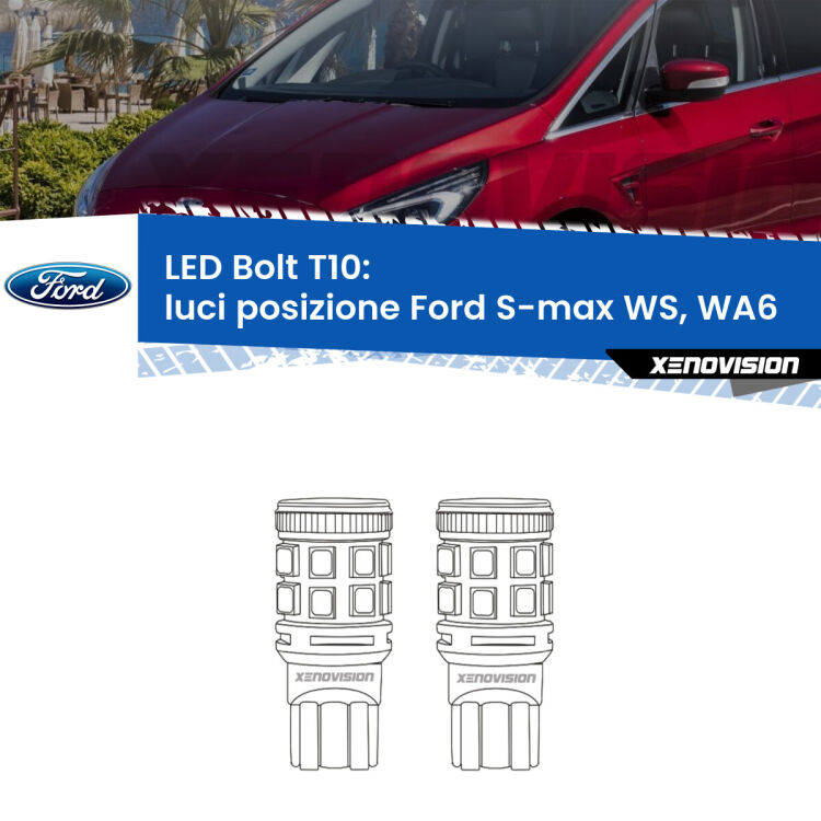 0 Luci posizione LED Ford S-max WS, WA6 2006-2014: T10 Bolt <strong>Luci posizione LED per Ford S-max</strong> WS, WA6 2006-2014. Coppia lampade <strong>T10</strong> modello Bolt canbus.