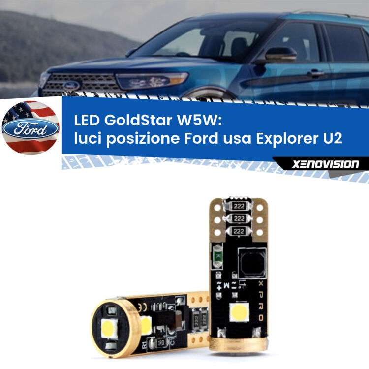 0 Luci posizione LED Ford usa Explorer U2 1995-2001: T10 GoldStar <strong>Luci posizione LED Ford usa Explorer</strong> U2 1995-2001: ottima luminosità a 360 gradi. Si inseriscono ovunque. Canbus, Top Quality.