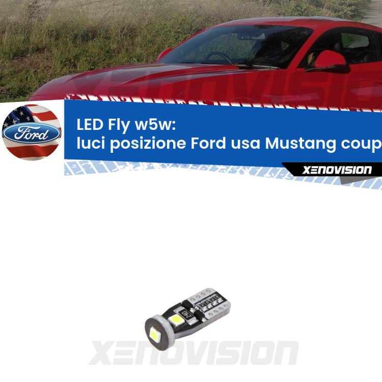 <strong>luci posizione LED per Ford usa Mustang coupe</strong>  2014-2016. Coppia lampadine <strong>w5w</strong> Canbus compatte modello Fly Xenovision.