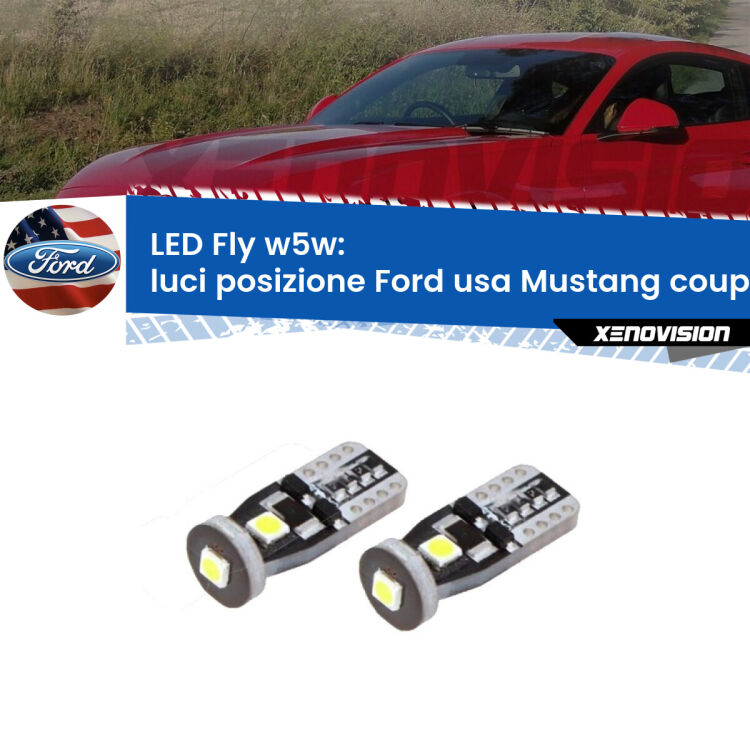 0 Luci posizione LED Ford usa Mustang coupe 2014-2016: W5W Fly <strong>luci posizione LED per Ford usa Mustang coupe</strong> 2014-2016. Coppia lampadine <strong>w5w</strong> Canbus compatte modello Fly Xenovision.