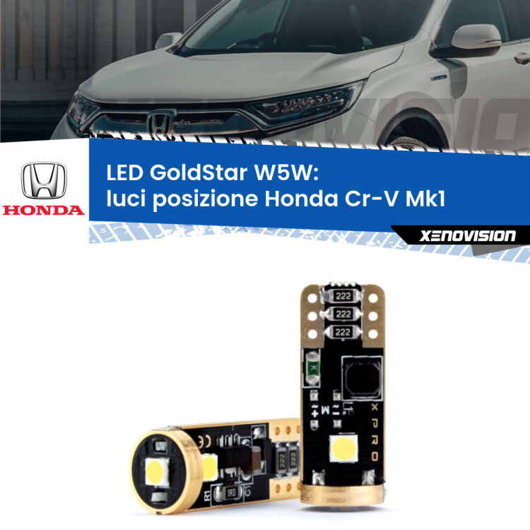 0 Luci posizione LED Honda Cr-V Mk1 1995-2000: T10 GoldStar <strong>Luci posizione LED Honda Cr-V</strong> Mk1 1995-2000: ottima luminosità a 360 gradi. Si inseriscono ovunque. Canbus, Top Quality.