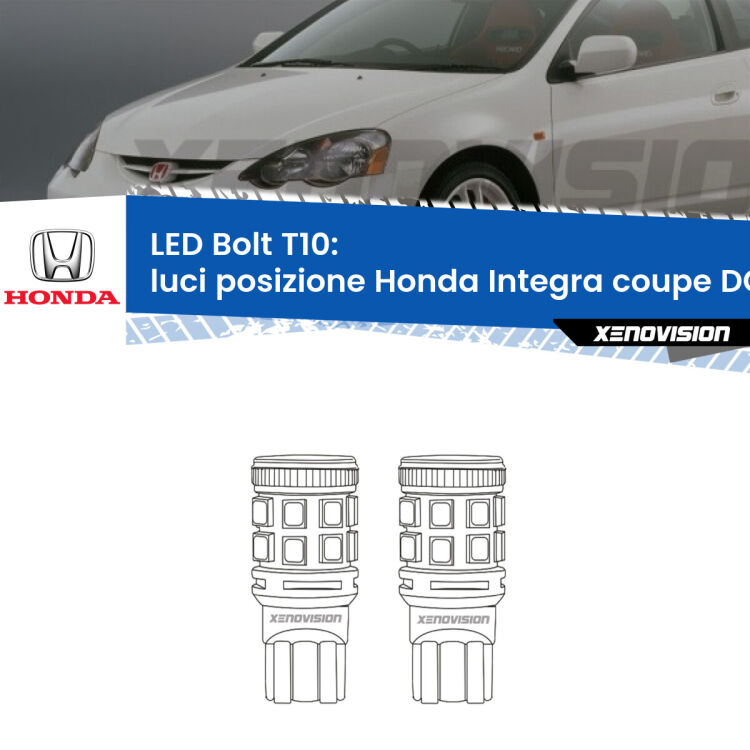 0 Luci posizione LED Honda Integra coupe DC2, DC4 1997-2001: T10 Bolt <strong>Luci posizione LED per Honda Integra coupe</strong> DC2, DC4 1997-2001. Coppia lampade <strong>T10</strong> modello Bolt canbus.