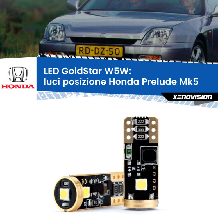 0 Luci posizione LED Honda Prelude Mk5 1996-2000: T10 GoldStar <strong>Luci posizione LED Honda Prelude</strong> Mk5 1996-2000: ottima luminosità a 360 gradi. Si inseriscono ovunque. Canbus, Top Quality.