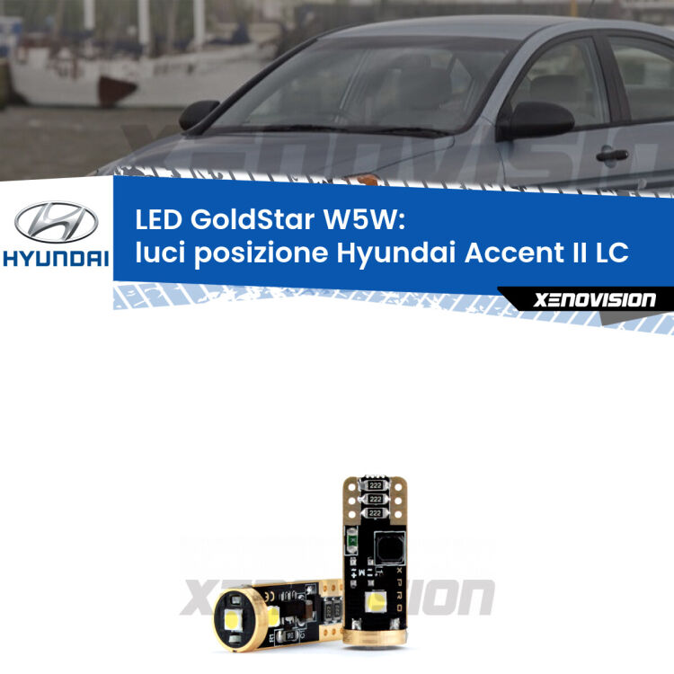 <strong>Luci posizione LED Hyundai Accent II</strong> LC 2000-2005: ottima luminosità a 360 gradi. Si inseriscono ovunque. Canbus, Top Quality.