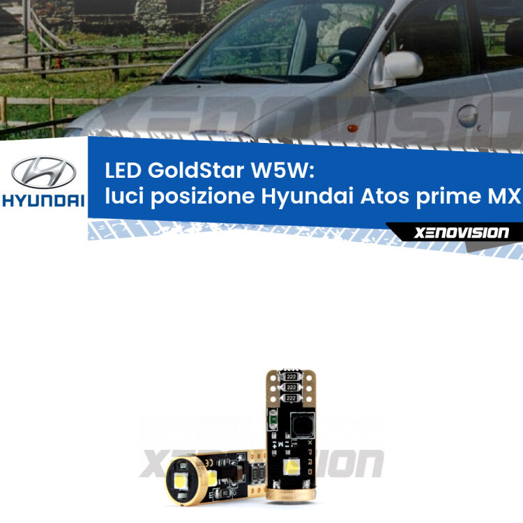 <strong>Luci posizione LED Hyundai Atos prime</strong> MX 1997-2008: ottima luminosità a 360 gradi. Si inseriscono ovunque. Canbus, Top Quality.