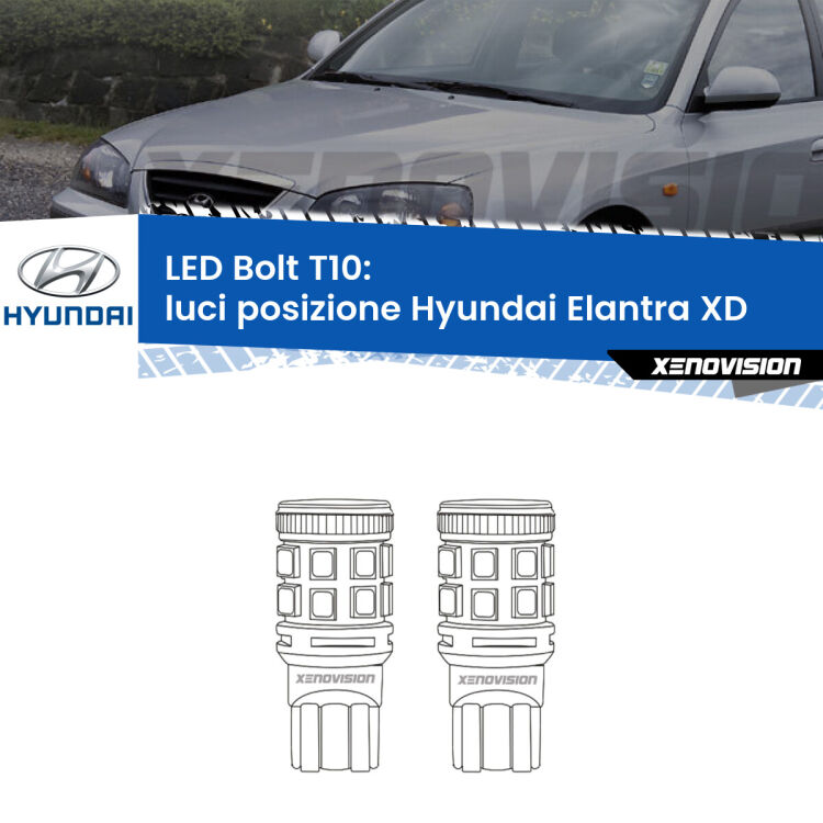 0 Luci posizione LED Hyundai Elantra XD 2000-2006: T10 Bolt <strong>Luci posizione LED per Hyundai Elantra</strong> XD 2000-2006. Coppia lampade <strong>T10</strong> modello Bolt canbus.