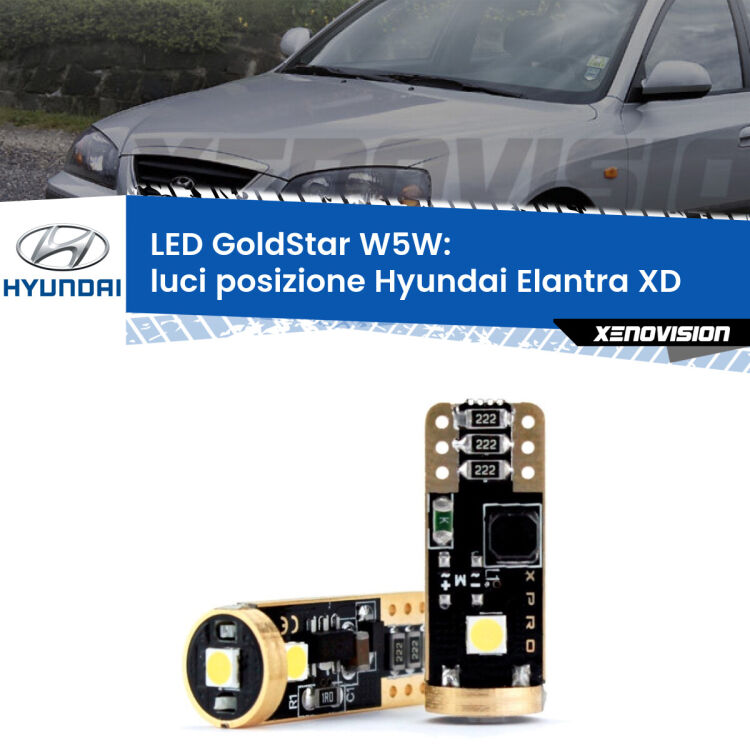 0 Luci posizione LED Hyundai Elantra XD 2000-2006: T10 GoldStar <strong>Luci posizione LED Hyundai Elantra</strong> XD 2000-2006: ottima luminosità a 360 gradi. Si inseriscono ovunque. Canbus, Top Quality.