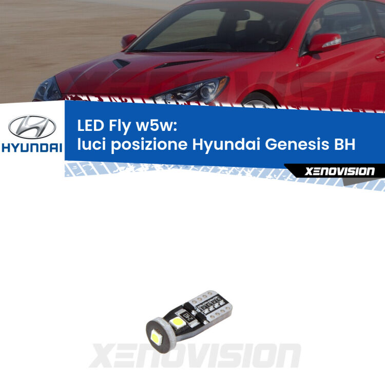 <strong>luci posizione LED per Hyundai Genesis</strong> BH 2008-2014. Coppia lampadine <strong>w5w</strong> Canbus compatte modello Fly Xenovision.