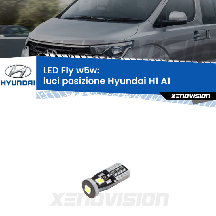 <strong>luci posizione LED per Hyundai H1</strong> A1 1997-2008. Coppia lampadine <strong>w5w</strong> Canbus compatte modello Fly Xenovision.