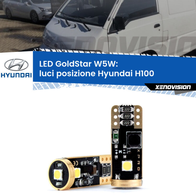 0 Luci posizione LED Hyundai H100  1994-2000: T10 GoldStar <strong>Luci posizione LED Hyundai H100</strong>  1994-2000: ottima luminosità a 360 gradi. Si inseriscono ovunque. Canbus, Top Quality.