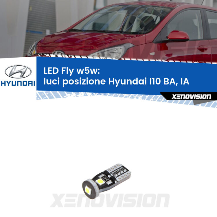 <strong>luci posizione LED per Hyundai I10</strong> BA, IA 2013-2016. Coppia lampadine <strong>w5w</strong> Canbus compatte modello Fly Xenovision.