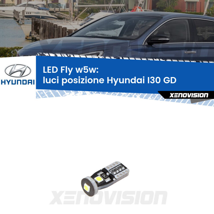 <strong>luci posizione LED per Hyundai I30</strong> GD 2011-2017. Coppia lampadine <strong>w5w</strong> Canbus compatte modello Fly Xenovision.