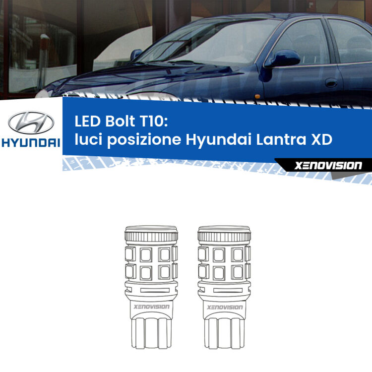 0 Luci posizione LED Hyundai Lantra XD 2000-2006: T10 Bolt <strong>Luci posizione LED per Hyundai Lantra</strong> XD 2000-2006. Coppia lampade <strong>T10</strong> modello Bolt canbus.