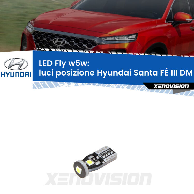 <strong>luci posizione LED per Hyundai Santa FÉ III</strong> DM 2012-2015. Coppia lampadine <strong>w5w</strong> Canbus compatte modello Fly Xenovision.