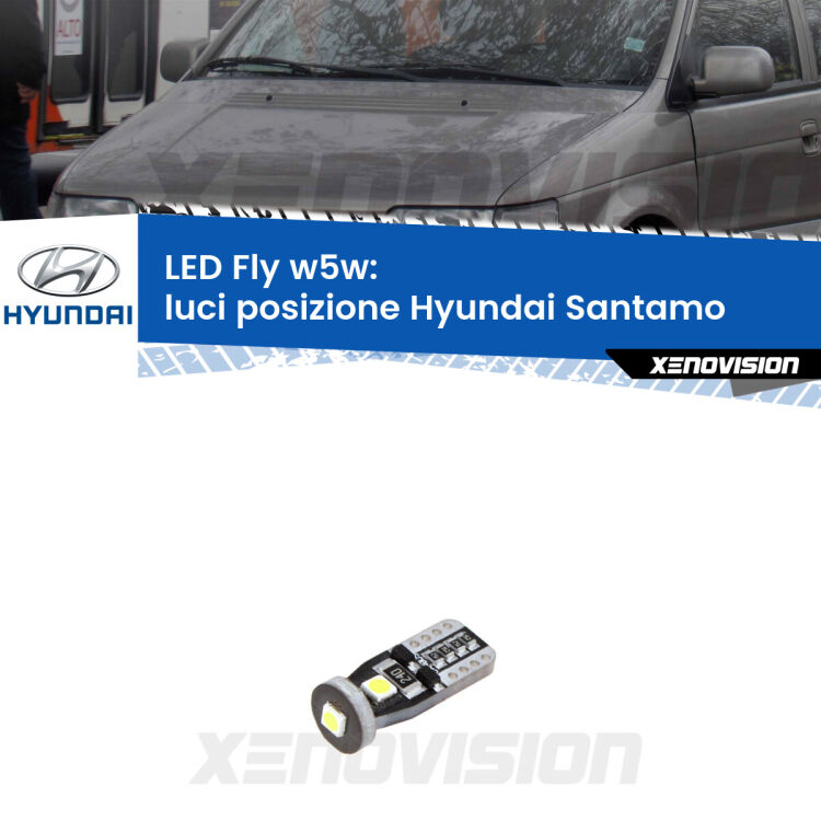 <strong>luci posizione LED per Hyundai Santamo</strong>  1998-2002. Coppia lampadine <strong>w5w</strong> Canbus compatte modello Fly Xenovision.