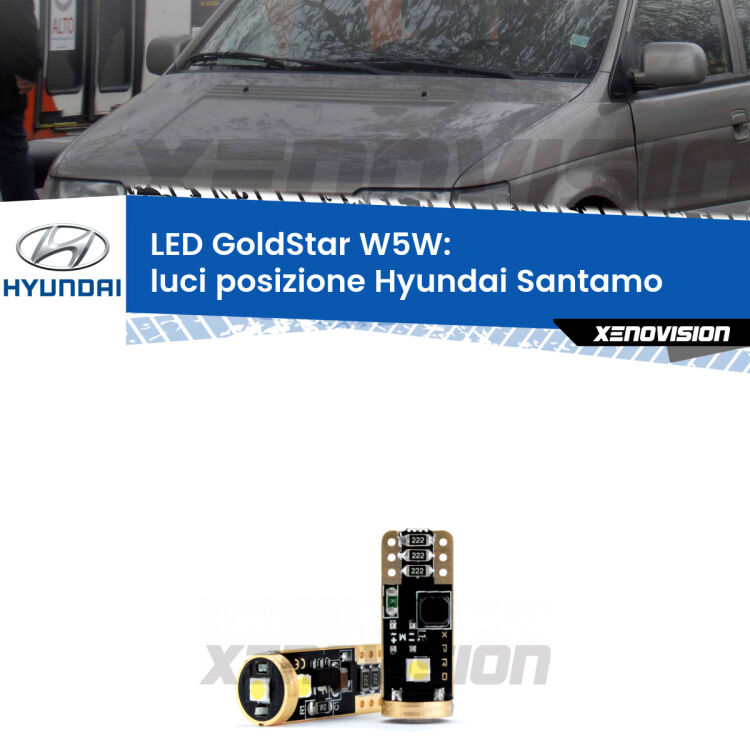 <strong>Luci posizione LED Hyundai Santamo</strong>  1998-2002: ottima luminosità a 360 gradi. Si inseriscono ovunque. Canbus, Top Quality.