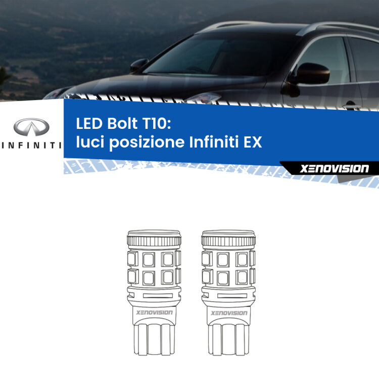 0 Luci posizione LED Infiniti EX 2008in poi: T10 Bolt <strong>Luci posizione LED per Infiniti EX</strong> 2008in poi. Coppia lampade <strong>T10</strong> modello Bolt canbus.