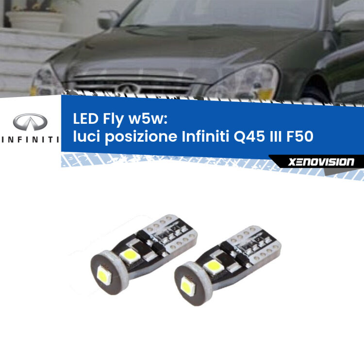 0 Luci posizione LED Infiniti Q45 III F50 2001-2006: W5W Fly <strong>luci posizione LED per Infiniti Q45 III</strong> F50 2001-2006. Coppia lampadine <strong>w5w</strong> Canbus compatte modello Fly Xenovision.