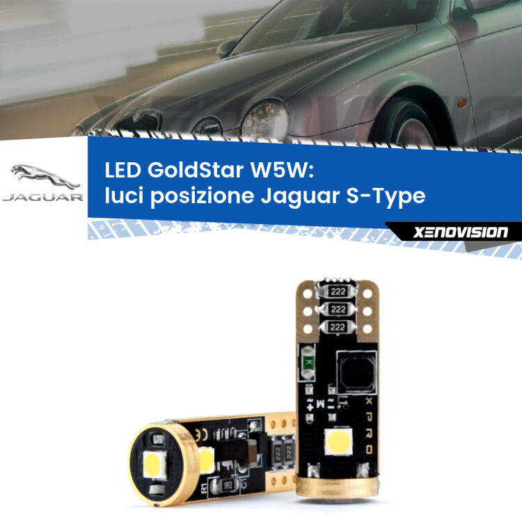 0 Luci posizione LED Jaguar S-Type 1999-2007: T10 GoldStar <strong>Luci posizione LED Jaguar S-Type</strong> 1999-2007: ottima luminosità a 360 gradi. Si inseriscono ovunque. Canbus, Top Quality.