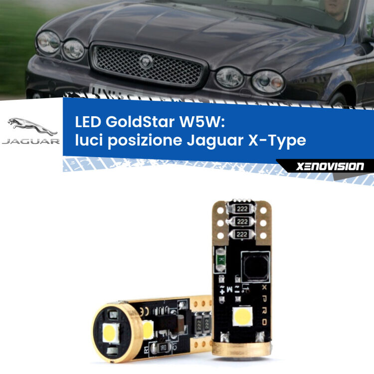 0 Luci posizione LED Jaguar X-Type 2001-2009: T10 GoldStar <strong>Luci posizione LED Jaguar X-Type</strong> 2001-2009: ottima luminosità a 360 gradi. Si inseriscono ovunque. Canbus, Top Quality.