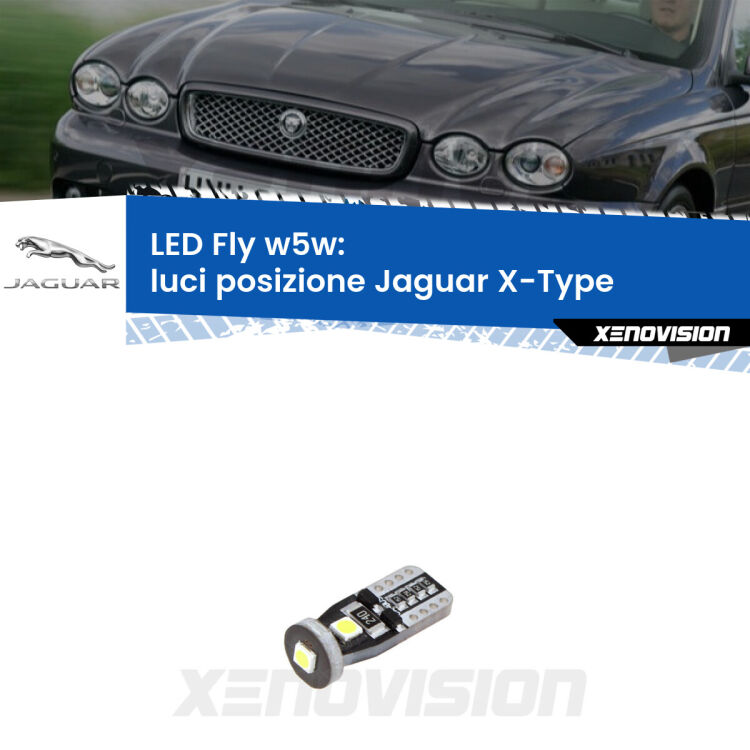 <strong>luci posizione LED per Jaguar X-Type</strong>  2001-2009. Coppia lampadine <strong>w5w</strong> Canbus compatte modello Fly Xenovision.