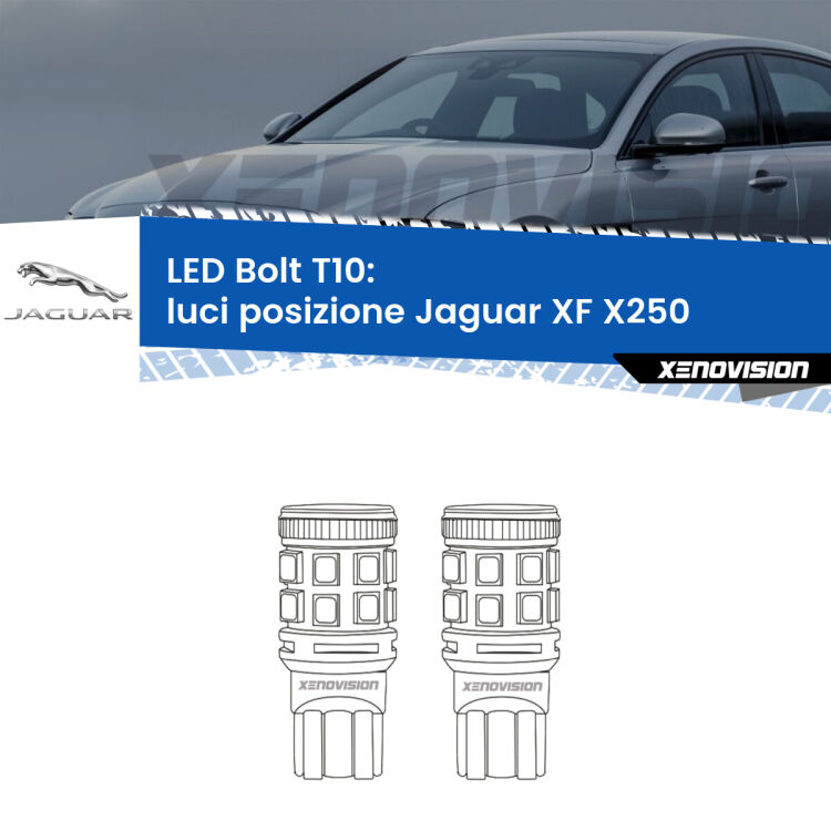 0 Luci posizione LED Jaguar XF X250 2007-2011: T10 Bolt <strong>Luci posizione LED per Jaguar XF</strong> X250 2007-2011. Coppia lampade <strong>T10</strong> modello Bolt canbus.