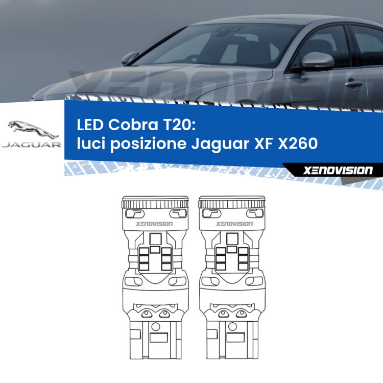 0 Luci posizione LED Jaguar XF X260 2015in poi: T20 Cobra <strong>Luci posizione LED no-spie per Jaguar XF</strong> X260 2015in poi. Coppia lampade <strong>T20</strong> modello Cobra super-canbus, raffreddate a ventola.
