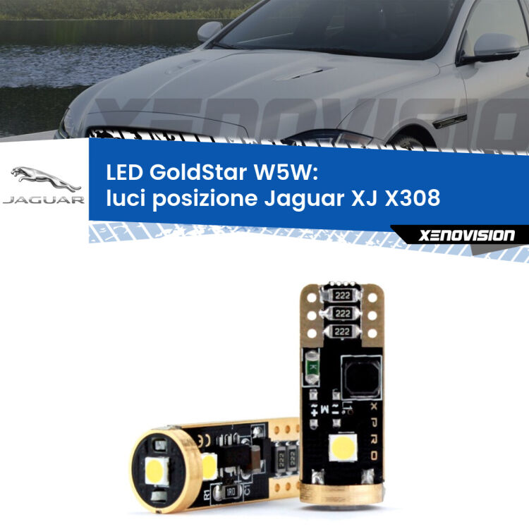 0 Luci posizione LED Jaguar XJ X308 1997-2003: T10 GoldStar <strong>Luci posizione LED Jaguar XJ</strong> X308 1997-2003: ottima luminosità a 360 gradi. Si inseriscono ovunque. Canbus, Top Quality.