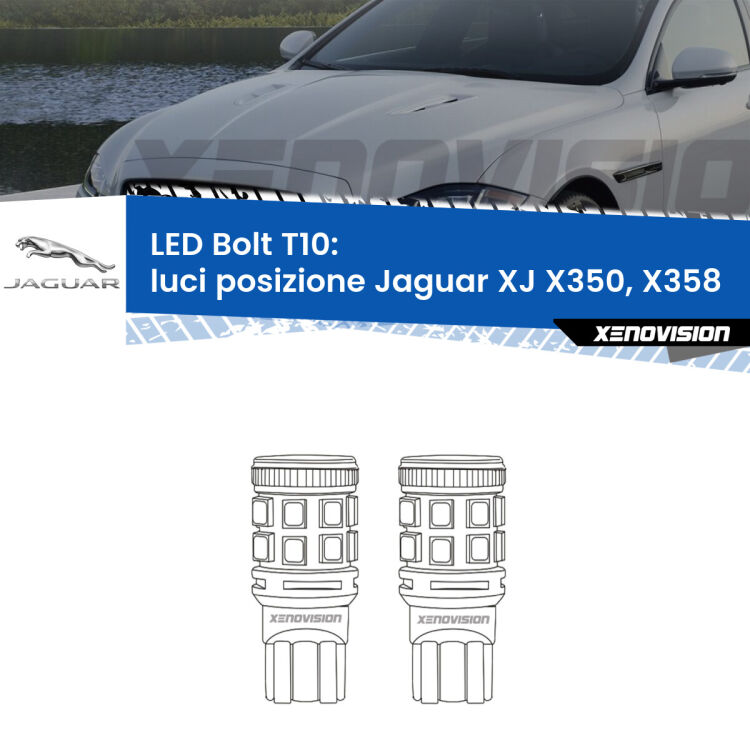 0 Luci posizione LED Jaguar XJ X350, X358 2003-2009: T10 Bolt <strong>Luci posizione LED per Jaguar XJ</strong> X350, X358 2003-2009. Coppia lampade <strong>T10</strong> modello Bolt canbus.
