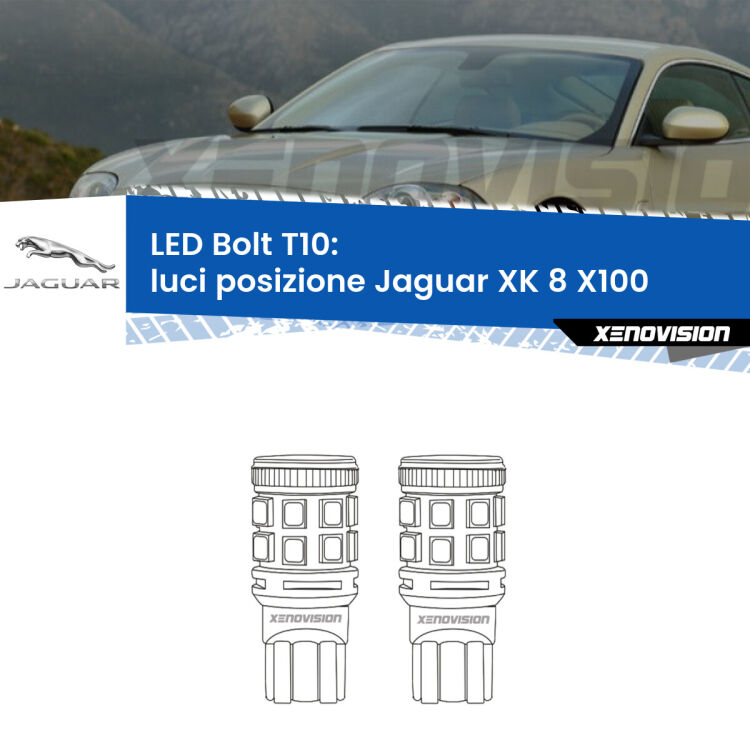 0 Luci posizione LED Jaguar XK 8 X100 1996-2005: T10 Bolt <strong>Luci posizione LED per Jaguar XK 8</strong> X100 1996-2005. Coppia lampade <strong>T10</strong> modello Bolt canbus.