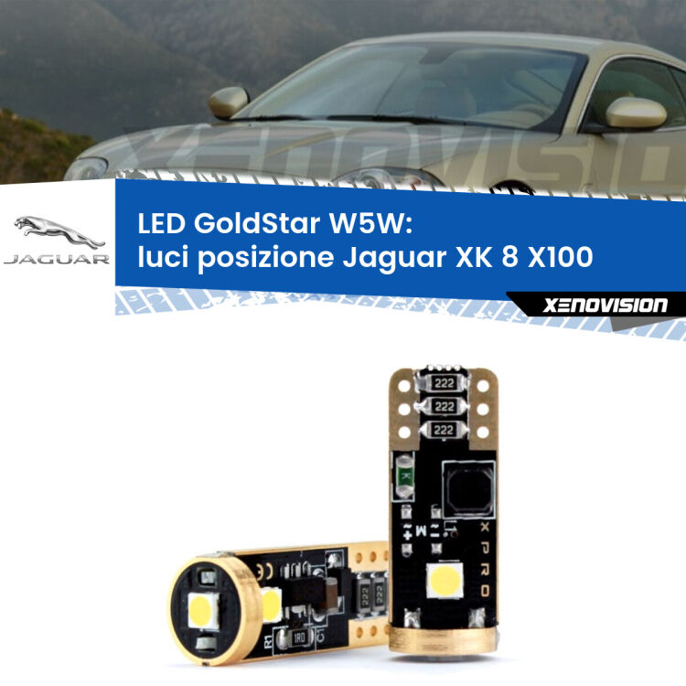 0 Luci posizione LED Jaguar XK 8 X100 1996-2005: T10 GoldStar <strong>Luci posizione LED Jaguar XK 8</strong> X100 1996-2005: ottima luminosità a 360 gradi. Si inseriscono ovunque. Canbus, Top Quality.