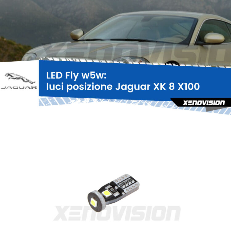 <strong>luci posizione LED per Jaguar XK 8</strong> X100 1996-2005. Coppia lampadine <strong>w5w</strong> Canbus compatte modello Fly Xenovision.