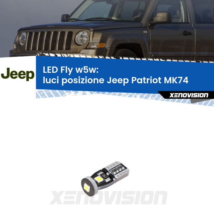 <strong>luci posizione LED per Jeep Patriot</strong> MK74 2007-2017. Coppia lampadine <strong>w5w</strong> Canbus compatte modello Fly Xenovision.