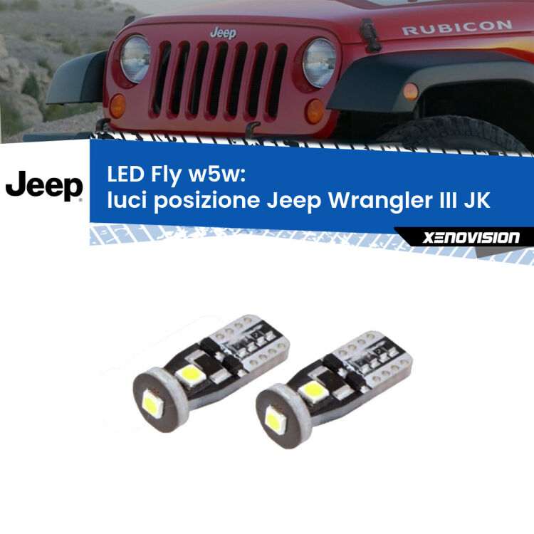 0 Luci posizione LED Jeep Wrangler III JK 2006-2016: W5W Fly <strong>luci posizione LED per Jeep Wrangler III</strong> JK 2006-2016. Coppia lampadine <strong>w5w</strong> Canbus compatte modello Fly Xenovision.