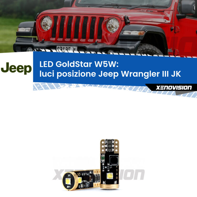 <strong>Luci posizione LED Jeep Wrangler III</strong> JK 2006-2016: ottima luminosità a 360 gradi. Si inseriscono ovunque. Canbus, Top Quality.