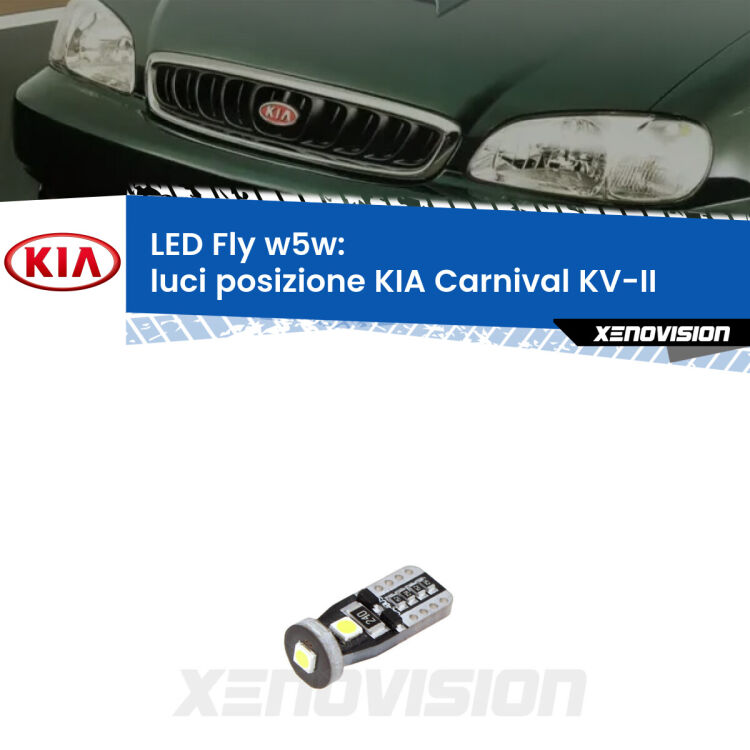 <strong>luci posizione LED per KIA Carnival</strong> KV-II 1998-2004. Coppia lampadine <strong>w5w</strong> Canbus compatte modello Fly Xenovision.