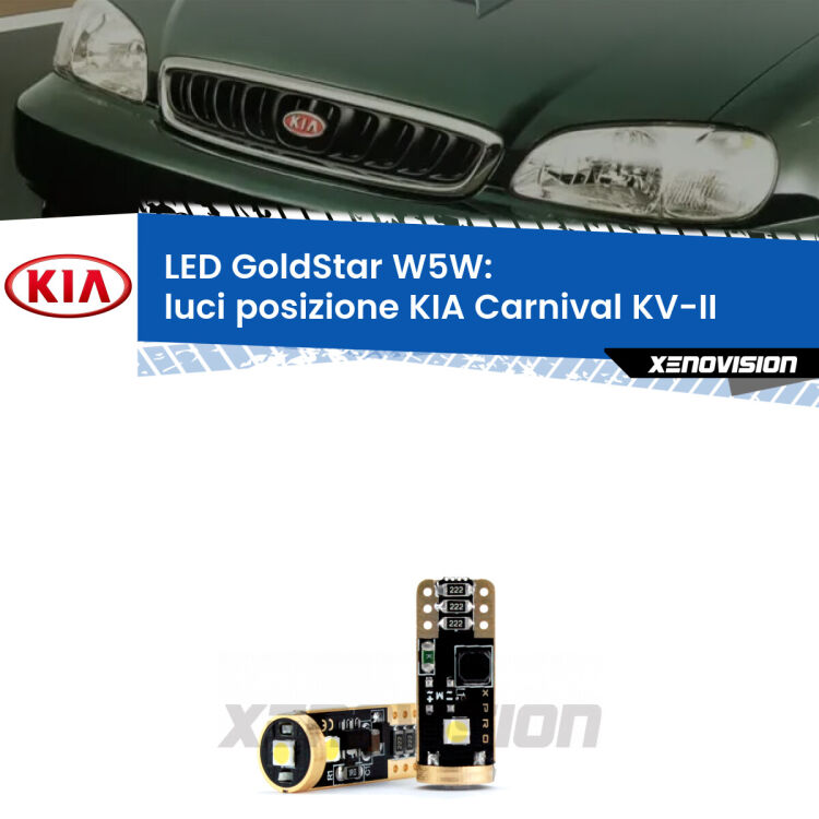 <strong>Luci posizione LED KIA Carnival</strong> KV-II 1998-2004: ottima luminosità a 360 gradi. Si inseriscono ovunque. Canbus, Top Quality.