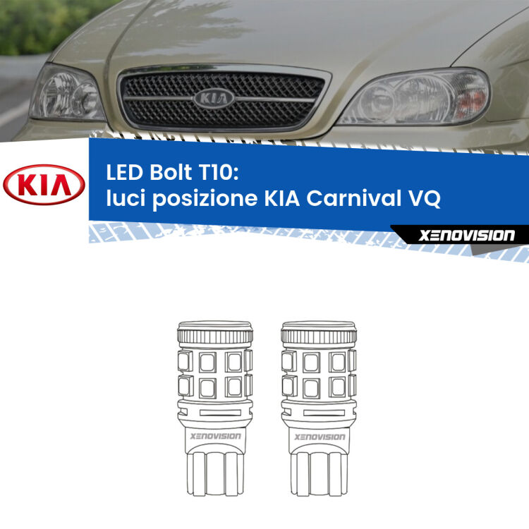 0 Luci posizione LED KIA Carnival VQ 2005-2013: T10 Bolt <strong>Luci posizione LED per KIA Carnival</strong> VQ 2005-2013. Coppia lampade <strong>T10</strong> modello Bolt canbus.