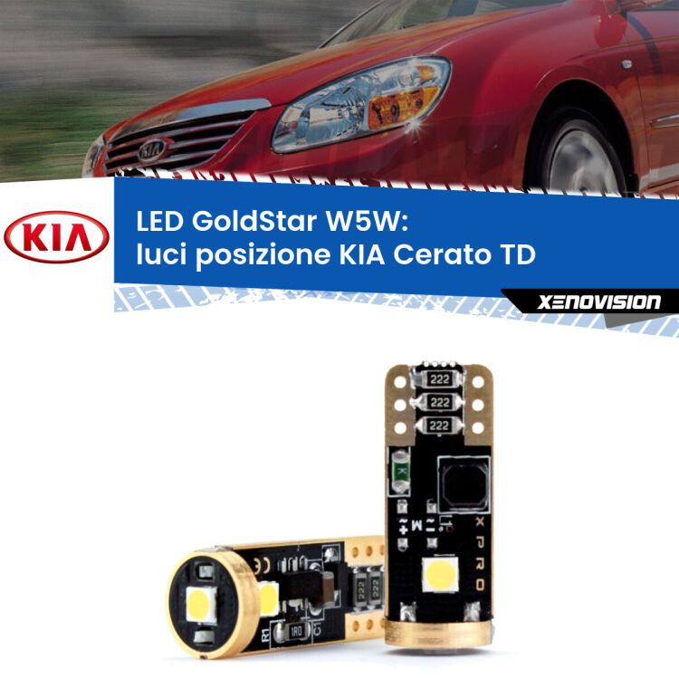 0 Luci posizione LED KIA Cerato TD 2008-2011: T10 GoldStar <strong>Luci posizione LED KIA Cerato</strong> TD 2008-2011: ottima luminosità a 360 gradi. Si inseriscono ovunque. Canbus, Top Quality.