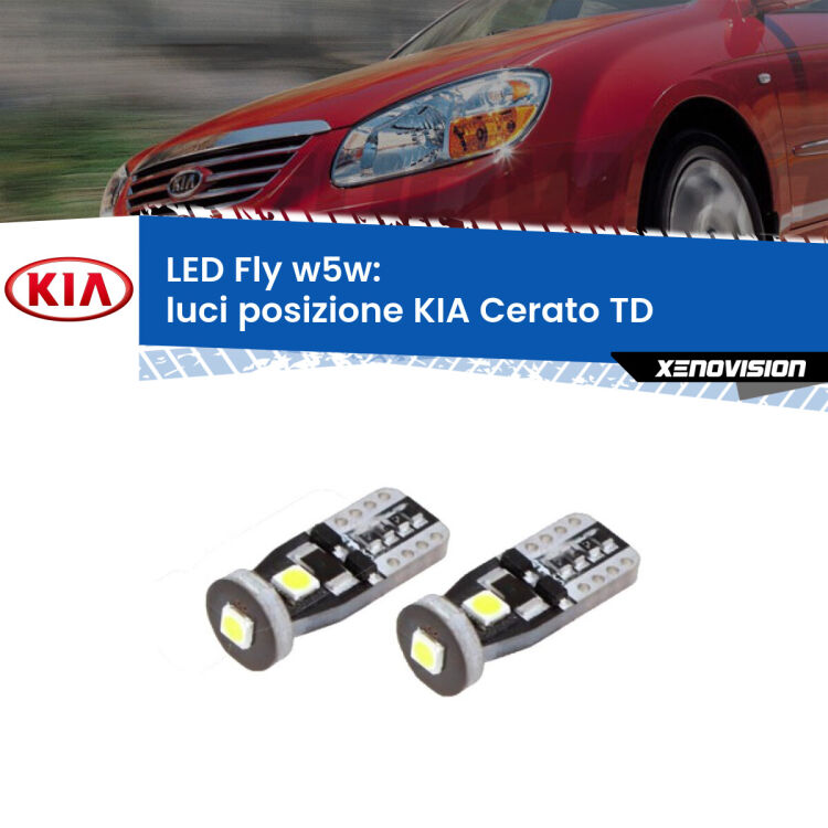0 Luci posizione LED KIA Cerato TD 2008-2011: W5W Fly <strong>luci posizione LED per KIA Cerato</strong> TD 2008-2011. Coppia lampadine <strong>w5w</strong> Canbus compatte modello Fly Xenovision.
