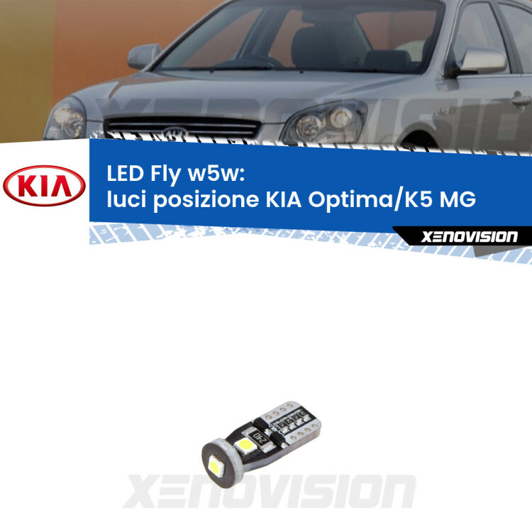 <strong>luci posizione LED per KIA Optima/K5</strong> MG 2005-2009. Coppia lampadine <strong>w5w</strong> Canbus compatte modello Fly Xenovision.