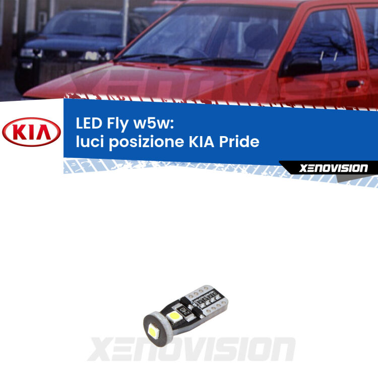 <strong>luci posizione LED per KIA Pride</strong>  1990-2001. Coppia lampadine <strong>w5w</strong> Canbus compatte modello Fly Xenovision.