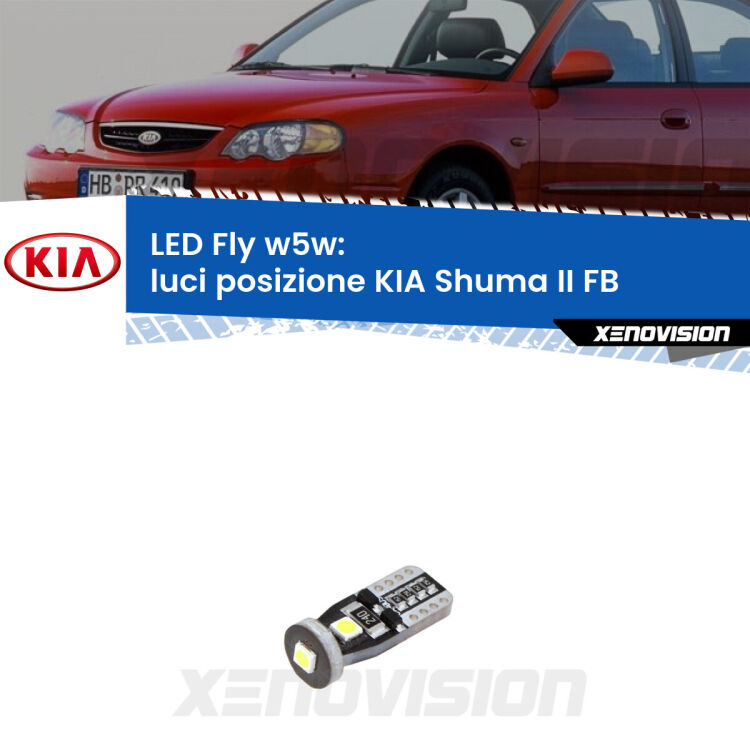 <strong>luci posizione LED per KIA Shuma II</strong> FB 2001-2004. Coppia lampadine <strong>w5w</strong> Canbus compatte modello Fly Xenovision.
