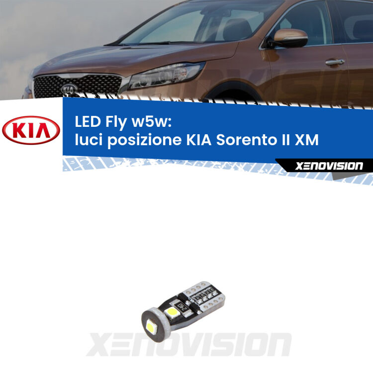<strong>luci posizione LED per KIA Sorento II</strong> XM 2009-2012. Coppia lampadine <strong>w5w</strong> Canbus compatte modello Fly Xenovision.