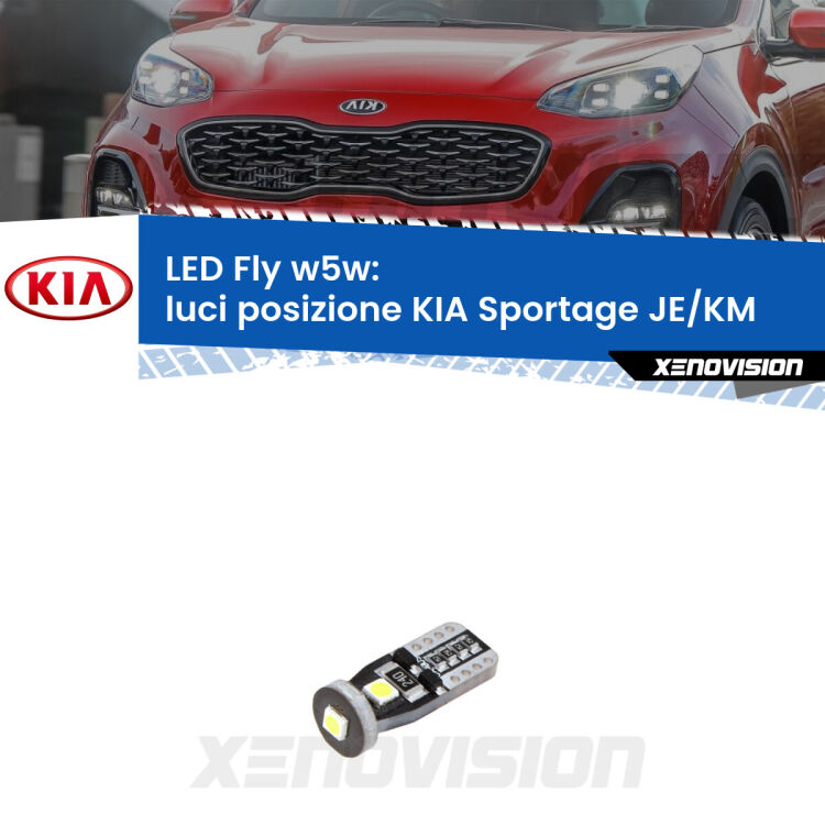<strong>luci posizione LED per KIA Sportage</strong> JE/KM 2004-2009. Coppia lampadine <strong>w5w</strong> Canbus compatte modello Fly Xenovision.