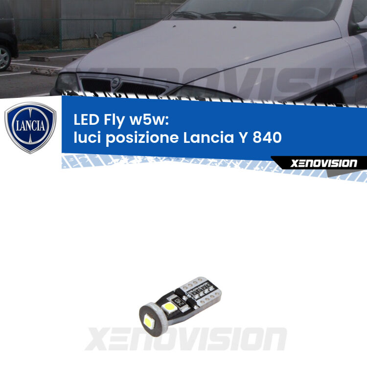 <strong>luci posizione LED per Lancia Y</strong> 840 1995-2003. Coppia lampadine <strong>w5w</strong> Canbus compatte modello Fly Xenovision.